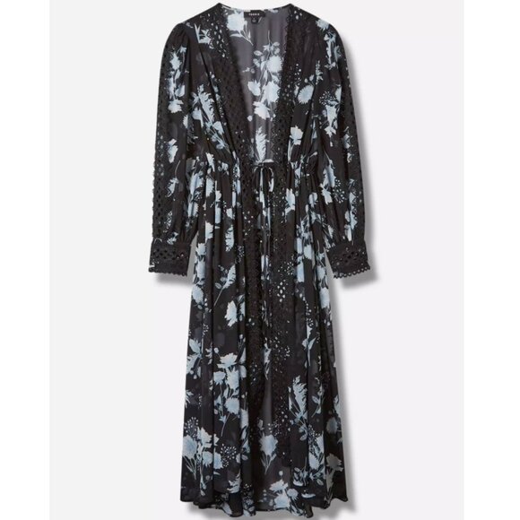 Torrid 1 Black Floral Chiffon Tie Front Maxi Kimono 1X 14 16 - Picture 5 of 12